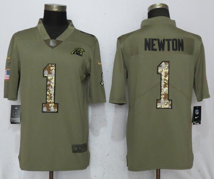 Men Carolina Panthers #1 Newton Olive Camo Carson 2017 Salute to Service Limited Nike NFL Jerseys->carolina panthers->NFL Jersey